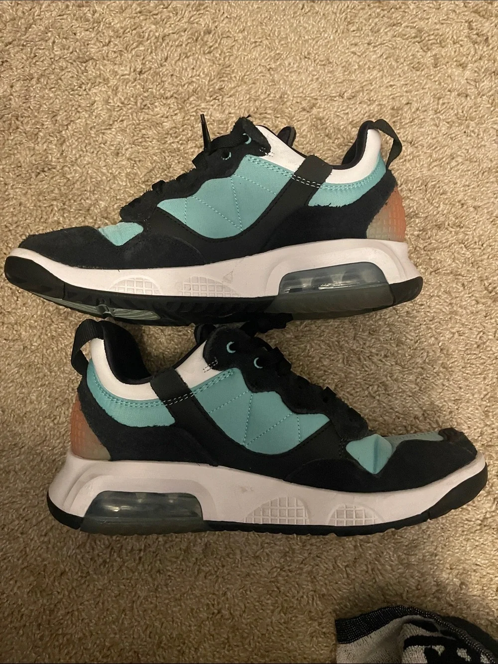 Jordan Men's Sneakers in Teal, Black & White with Orange Tag